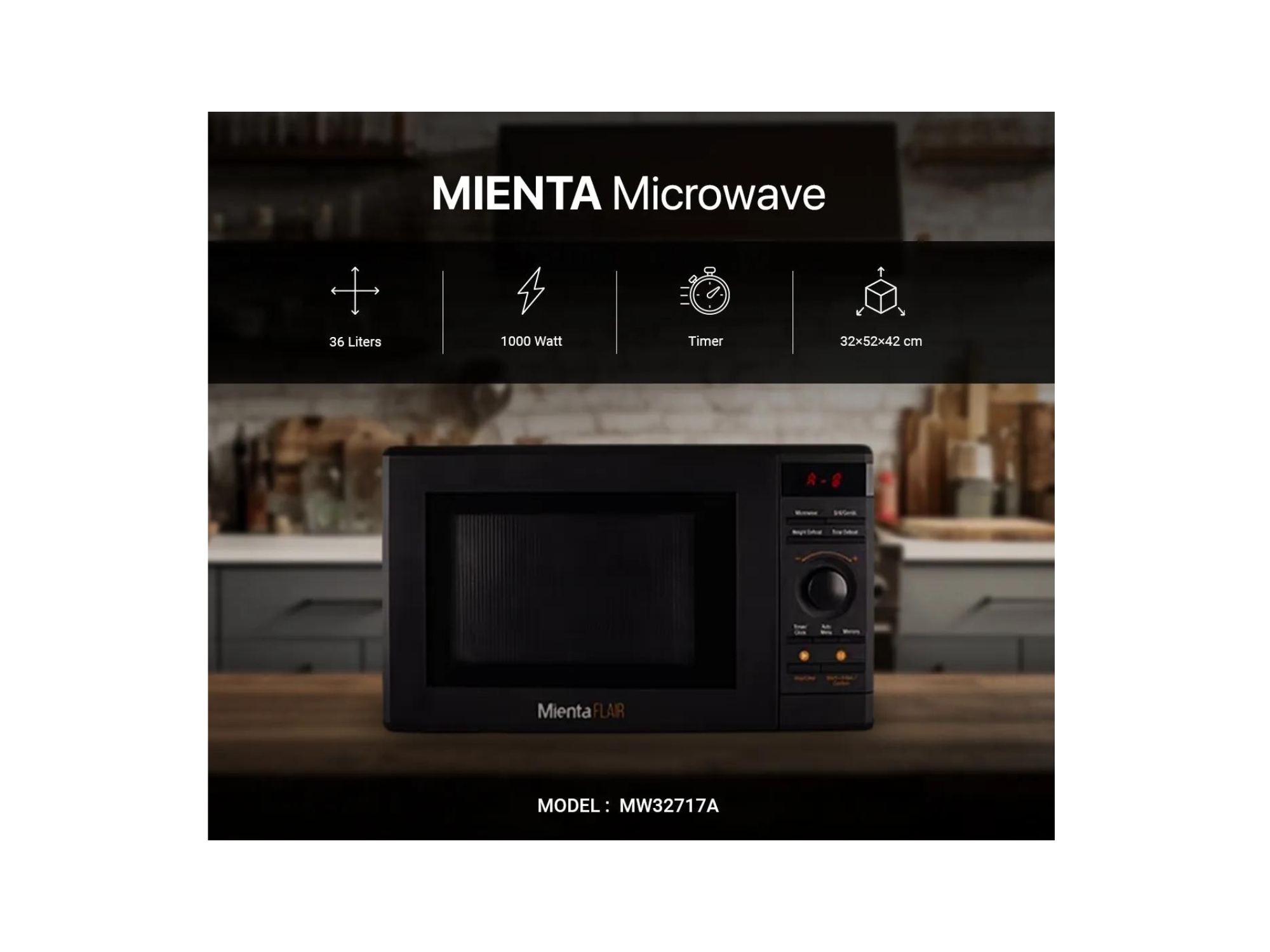 Mienta Microwave 36 Liter 1100 W Flair – MW32717A-Black amara onlinestore (1)