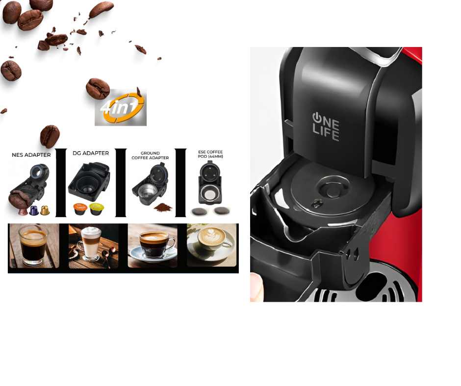 One life Espresso Machine Multi Capsule Coffee Maker 4 in 1 ES90RB -Red & Black amara onlinestore-4
